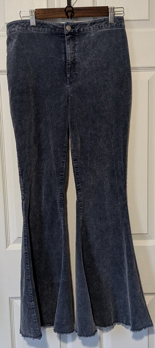 Versona Navy Blue Mineral Wash Corduroy Flare Pants Size 10 Bell Bottom Raw Hem